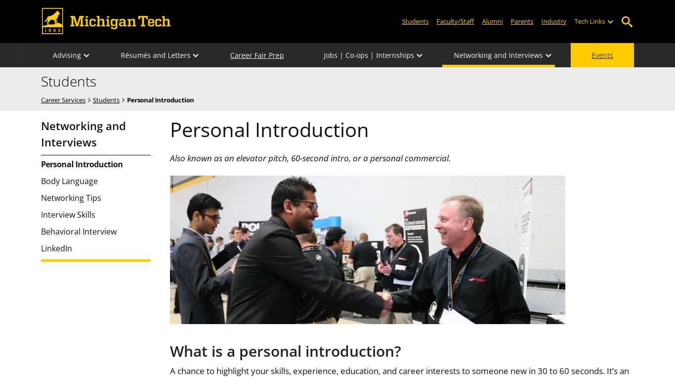 Personal Introduction | Career Services | Michigan Tech